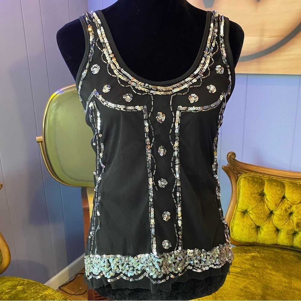 Vintage Y2K Candie’s Black Mesh Sequin Tank Top - Picture 3 of 8